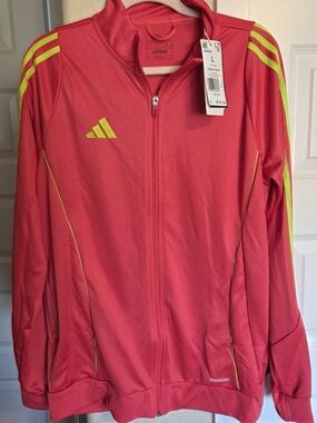 adidas Core Pink Track Jacket with Neon Yellow Stripe